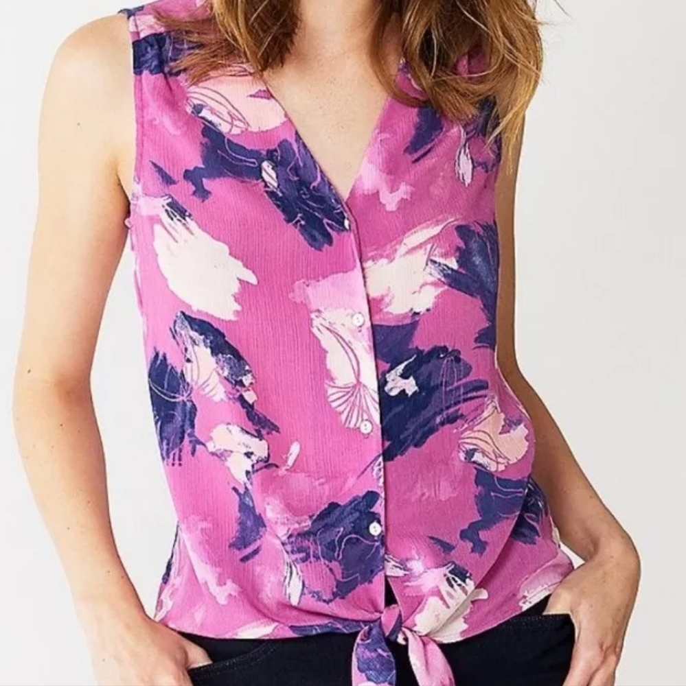 NINE WEST  women's Medium vacation,beachy, gauzy, floral spring/ summer blouse